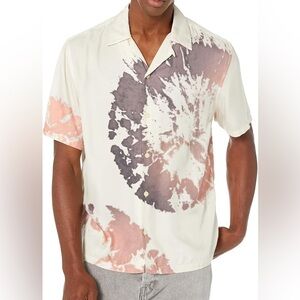 Allsaints Silverlake Tie Dye SS Button-Up Camp Shirt in Cloud White Size Small